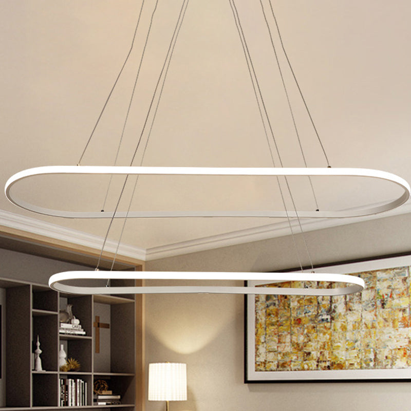 Oval Kitchen Chandelier Aluminum 1/2 Lights Modern White LED Pendant Light Fixture in Neutral/Warm/White Light Clearhalo 'Ceiling Lights' 'Chandeliers' 'Modern Chandeliers' 'Modern' Lighting' 438763