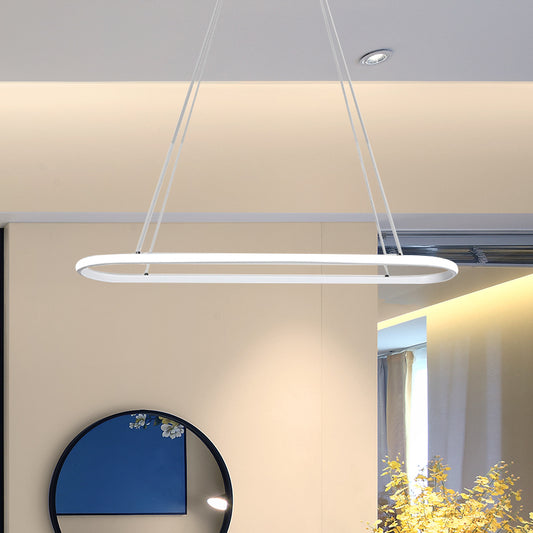 Oval Kitchen Chandelier Aluminum 1/2 Lights Modern White LED Pendant Light Fixture in Neutral/Warm/White Light Clearhalo 'Ceiling Lights' 'Chandeliers' 'Modern Chandeliers' 'Modern' Lighting' 438764