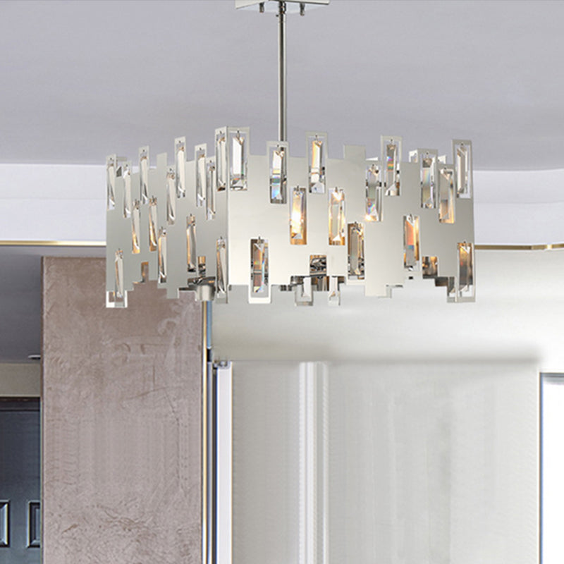 Cubic Crystal Hanging Light Fixture Contemporary 6-Lights Chrome Ceiling Chandelier with Adjustable Rod Clearhalo 'Ceiling Lights' 'Chandeliers' 'Modern Chandeliers' 'Modern' Lighting' 438769