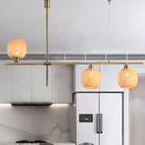 3 Lights Kitchen Chandelier Lamp with Oblong Wood Shade Asian Light-Beige Pendant Clearhalo 'Ceiling Lights' 'Chandeliers' 'Modern Chandeliers' 'Modern' Lighting' 438770