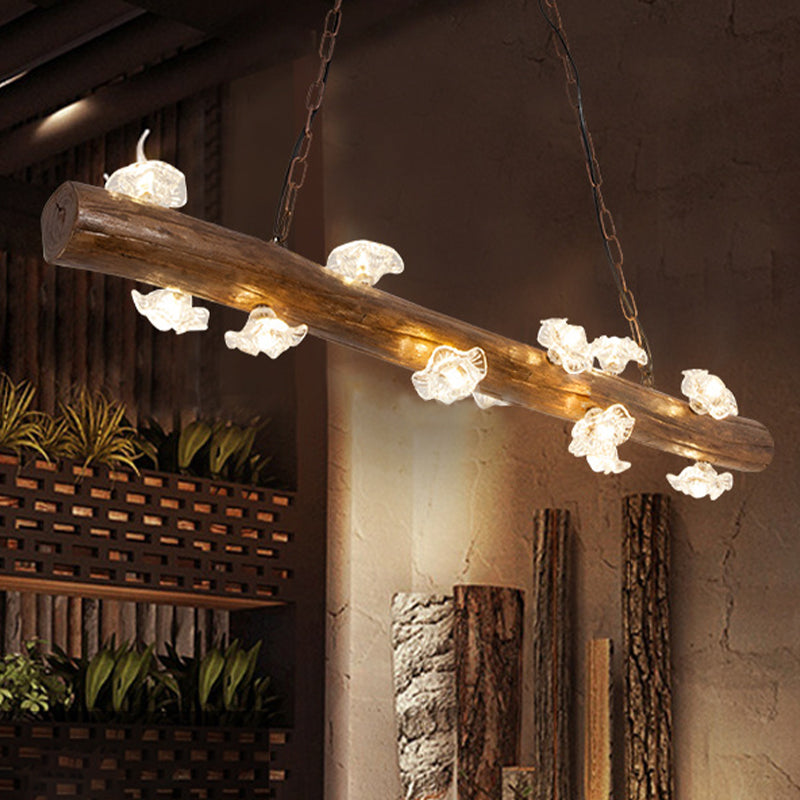 Mushroom Chandelier Lighting Country Style 12 Bulbs Indoor Pendant Light with Wooden Sticks Clearhalo 'Ceiling Lights' 'Island Lights' Lighting' 438774