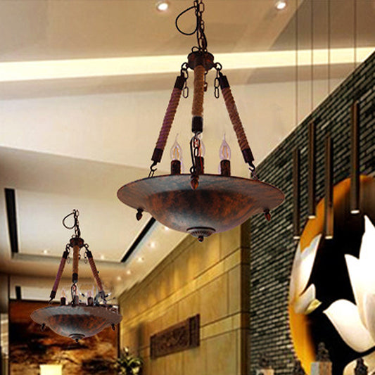 Bowl Shape Ceiling Fixture Industrial Style Metal 5 Lights Hanging Lamp in Rust for Indoor Lighting Clearhalo 'Ceiling Lights' 'Chandeliers' Lighting' options 438811