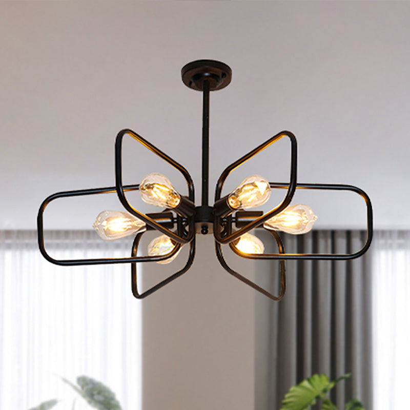 Rectangular Metallic Chandelier Lamp Industrial 6 Lights Restaurant Pendant Lighting in Black Clearhalo 'Cast Iron' 'Ceiling Lights' 'Chandeliers' 'Industrial Chandeliers' 'Industrial' 'Metal' 'Middle Century Chandeliers' 'Rustic Chandeliers' 'Tiffany' Lighting' 438824