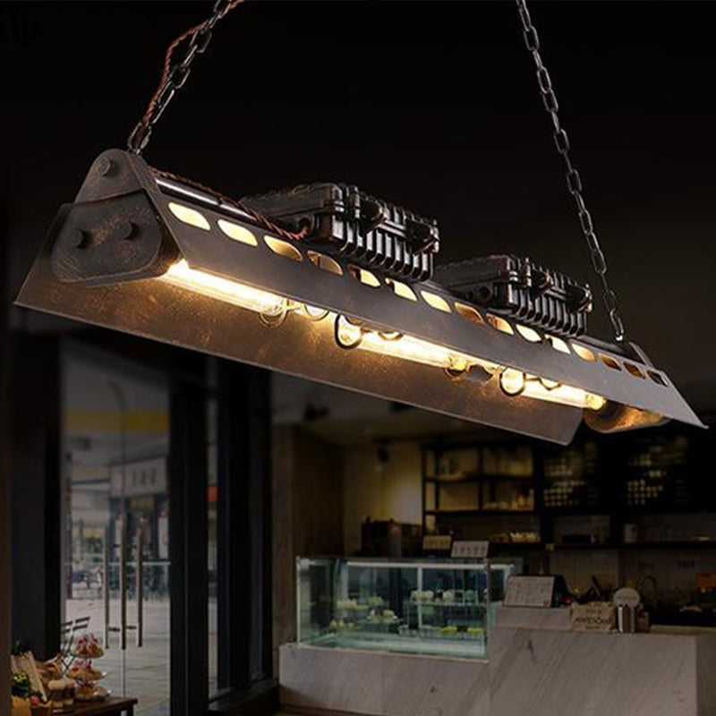 Metallic Train Shape Chandelier 3 Bulbs Industrial Creative Hanging Light in Rust for Cottage Clearhalo 'Ceiling Lights' 'Chandeliers' Lighting' options 438857