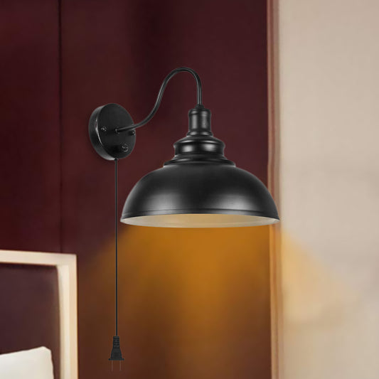 Black Dome Sconce Light Farmhouse Metal 1 Light Bedroom Room Wall Lamp with Plug-in Cord Clearhalo 'Art deco wall lights' 'Cast Iron' 'Glass' 'Industrial wall lights' 'Industrial' 'Middle century wall lights' 'Modern' 'Rustic wall lights' 'Tiffany' 'Traditional wall lights' 'Wall Lamps & Sconces' 'Wall Lights' Lighting' 438892