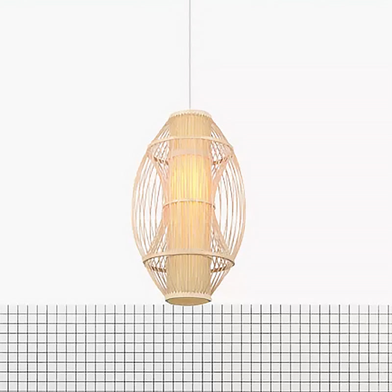 Beige Oblong Shade Hanging Pendant Light Contemporary 1 Head Bamboo Hanging Lamp for Kitchen Clearhalo 'Ceiling Lights' 'Pendant Lights' 'Pendants' Lighting' 438901