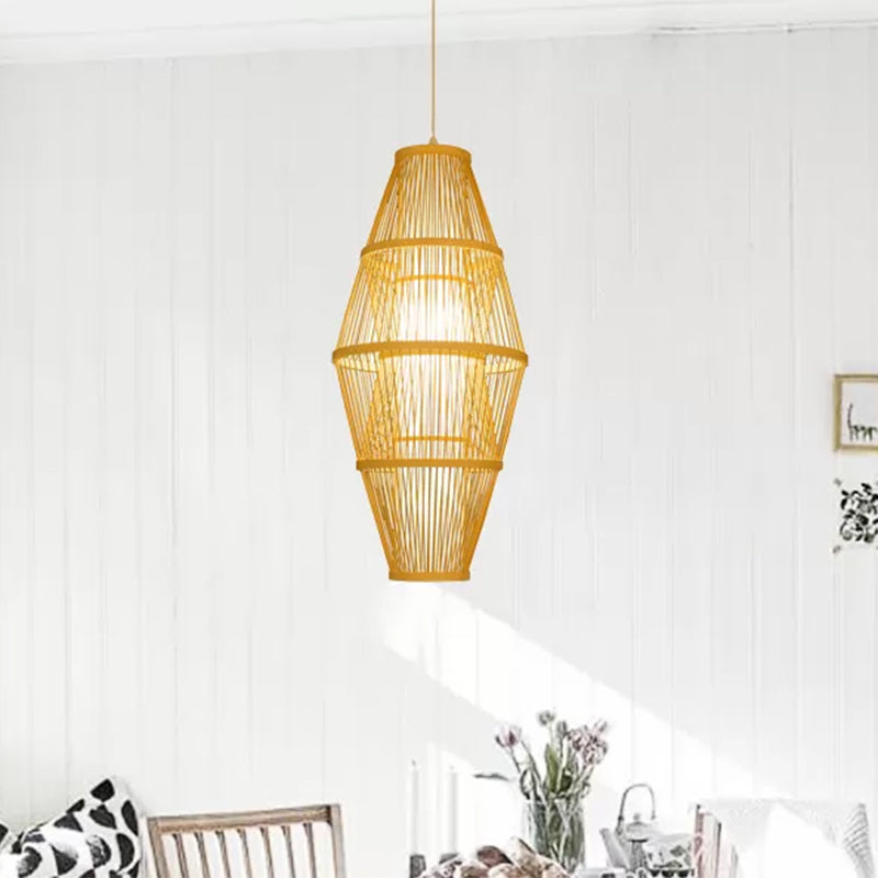 1 Head Dining Room Hanging Lamp with Woven Bamboo Shade Modern Style Beige Suspended Light Clearhalo 'Ceiling Lights' 'Pendant Lights' 'Pendants' Lighting' 438911