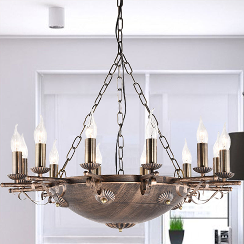 Candle Metal Chandeliers Antique Ceiling Pendant Fixture in Brass for Restaurant Clearhalo 'Ceiling Lights' 'Chandeliers' Lighting' options 438912