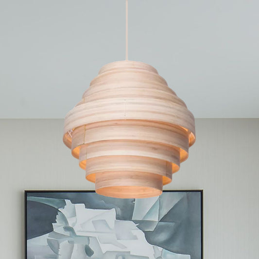 Modern Tiered Suspension Pendant Wooden 1-Light Living Room Hanging Ceiling Light in Natural Wood Wood Clearhalo 'Ceiling Lights' 'Modern Pendants' 'Modern' 'Pendant Lights' 'Pendants' Lighting' 438914