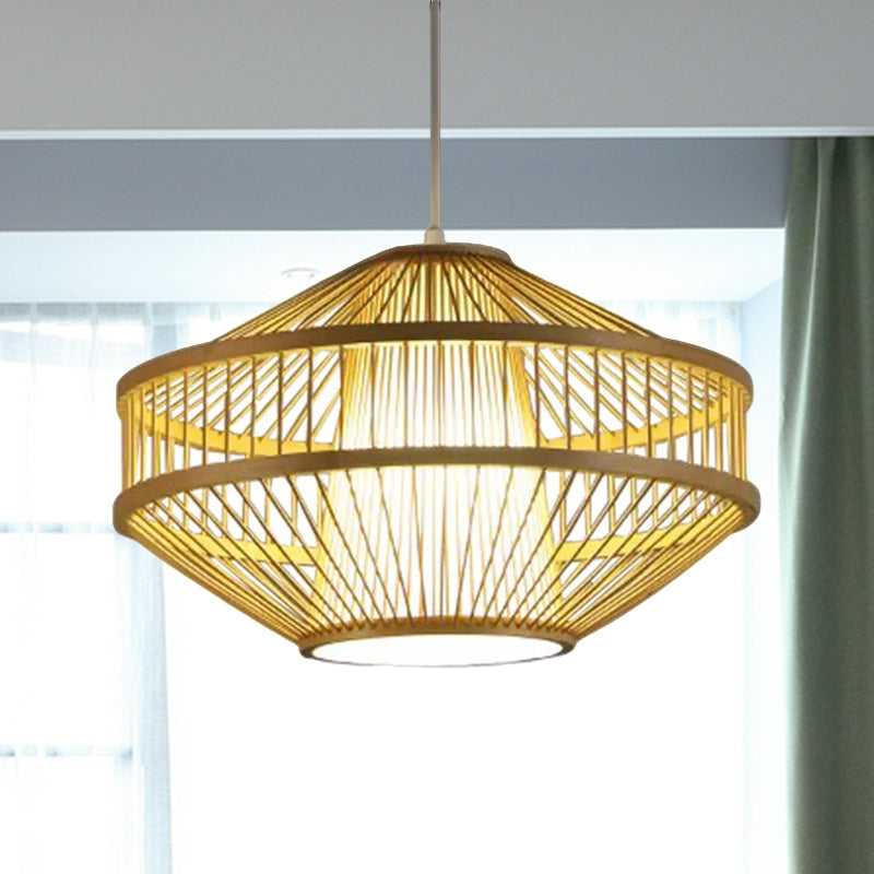 Modernist Style 1 Light Hanging Lamp with Bamboo Shade Beige Open-Weave Suspension Lamp for Restaurant Clearhalo 'Ceiling Lights' 'Pendant Lights' 'Pendants' Lighting' 438939