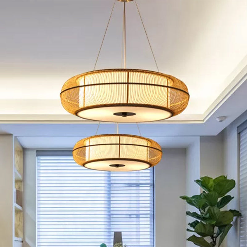 Modern Stylish Drum Shade Hanging Pendant Light Bamboo 3-Head Dining Room Ceiling Light in Black/Wood Clearhalo 'Ceiling Lights' 'Modern Pendants' 'Modern' 'Pendant Lights' 'Pendants' Lighting' 438942