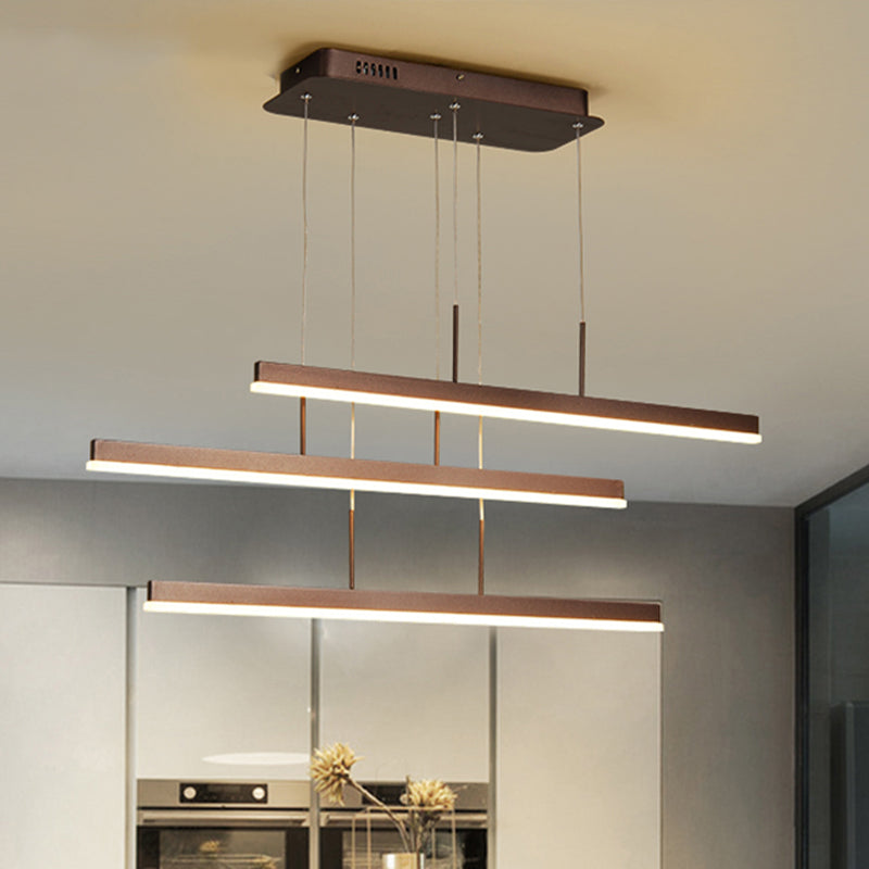 Brown Linear Island Chandelier Modern LED 3/5 Lights Acrylic Hanging Ceiling Lamp in Warm/White Light Clearhalo 'Ceiling Lights' 'Chandeliers' 'Modern Chandeliers' 'Modern' Lighting' 438951