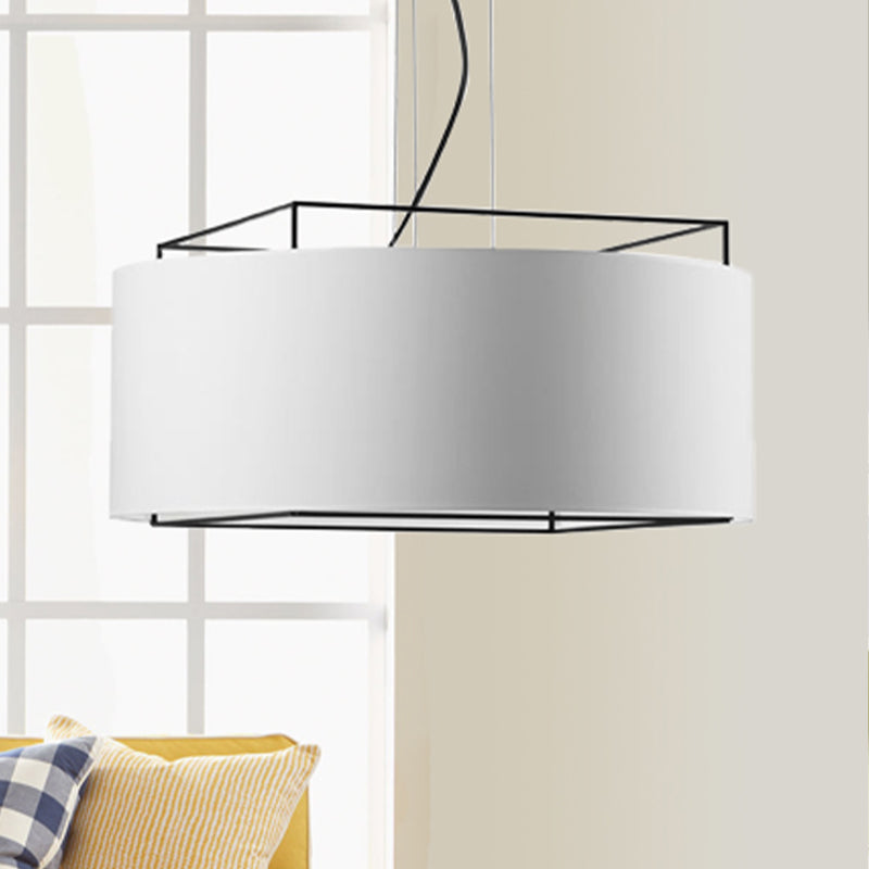 Modern Drum Pendant Light Fixture Fabric LED Hanging Ceiling Light in White/Black Clearhalo 'Ceiling Lights' 'Modern Pendants' 'Modern' 'Pendant Lights' 'Pendants' Lighting' 438952