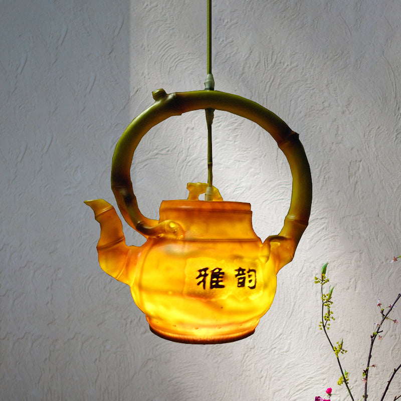 Teapot Hanging Light Lodge Style Resin Single Light Pendant Lighting for Living Room Clearhalo 'Ceiling Lights' 'Pendant Lights' 'Pendants' Lighting' 438984