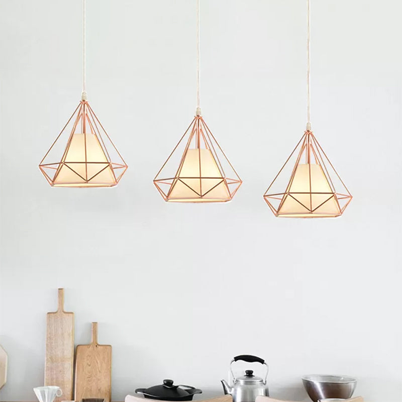 3 Bulbs Wire Frame Pendant Lamp Modern Style Rose Gold Fabric and Metal Ceiling Pendant Lamp with Linear/Round Canopy Clearhalo 'Ceiling Lights' 'Modern Pendants' 'Modern' 'Pendant Lights' 'Pendants' Lighting' 439011