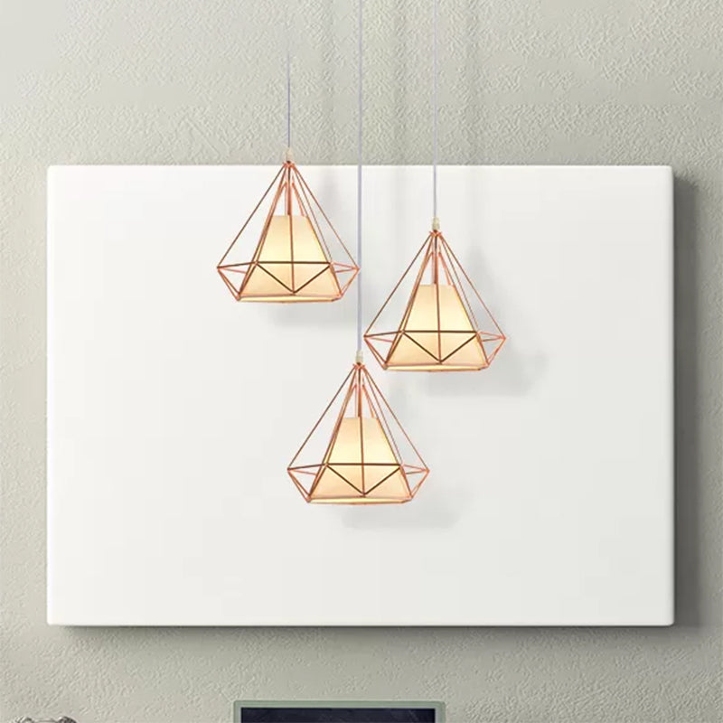 3 Bulbs Wire Frame Pendant Lamp Modern Style Rose Gold Fabric and Metal Ceiling Pendant Lamp with Linear/Round Canopy Clearhalo 'Ceiling Lights' 'Modern Pendants' 'Modern' 'Pendant Lights' 'Pendants' Lighting' 439012