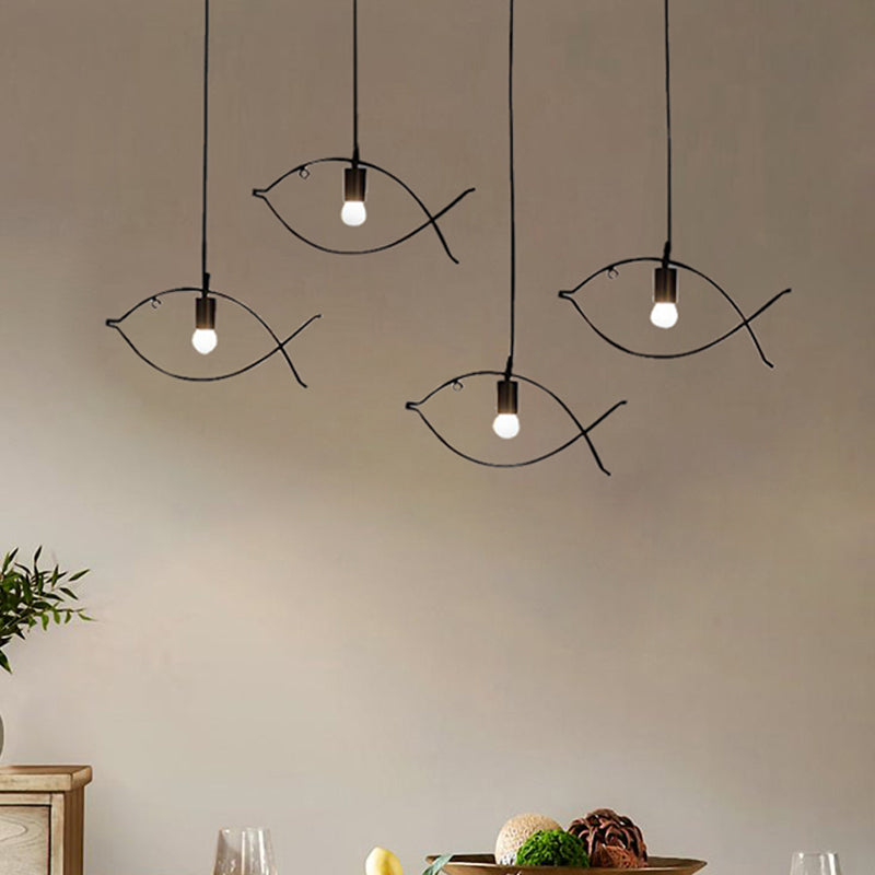 Fish Shape Metal Pendant Lighting Modern Creative 1 Light Black Ceiling Light for Dining Room Clearhalo 'Ceiling Lights' 'Modern Pendants' 'Modern' 'Pendant Lights' 'Pendants' Lighting' 439041