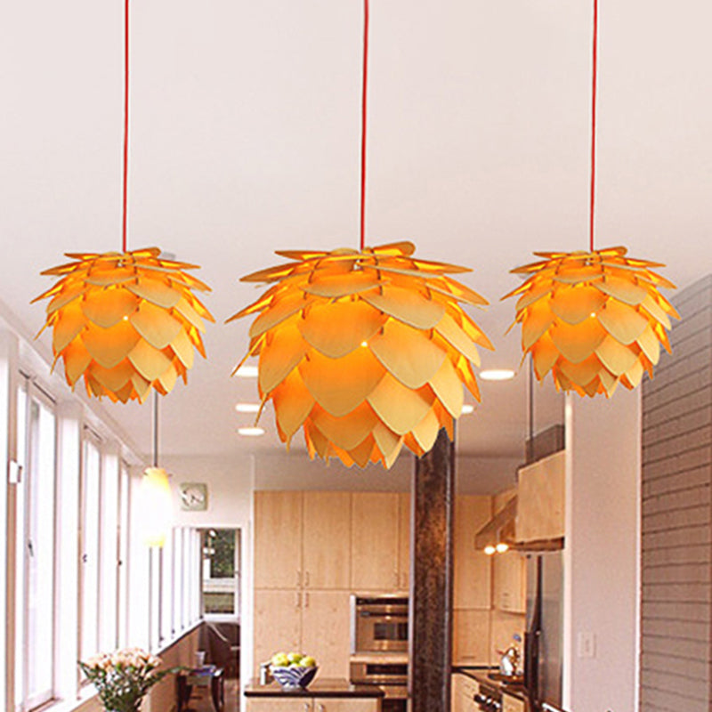 12"/18" W Pine Cone Pendant Lamp Country Style Wood 1 Light Beige Suspension Light for Dining Table Clearhalo 'Ceiling Lights' 'Modern Pendants' 'Modern' 'Pendant Lights' 'Pendants' Lighting' 439045