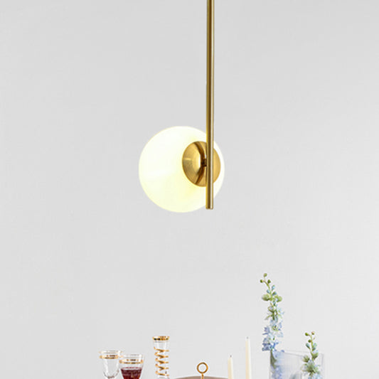 Globe White Glass Pendant Lighting Post-Modernist 1 Light Gold Ceiling Hung Fixture Gold Clearhalo 'Ceiling Lights' 'Glass shade' 'Glass' 'Modern Pendants' 'Modern' 'Pendant Lights' 'Pendants' Lighting' 439046