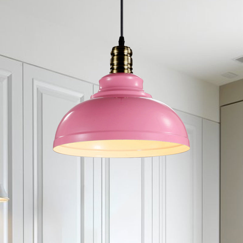 1 Head Dome Ceiling Fixture Industrial Style Pink/Blue Metal Hanging Fixture with Adjustable Cord, 12"/16" Width Clearhalo 'Art Deco Pendants' 'Cast Iron' 'Ceiling Lights' 'Ceramic' 'Crystal' 'Industrial Pendants' 'Industrial' 'Metal' 'Middle Century Pendants' 'Pendant Lights' 'Pendants' 'Tiffany' Lighting' 439049