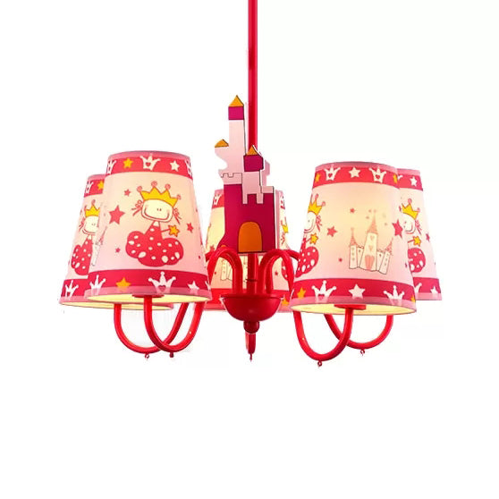 Kids Pink Hanging Lamp with Tapered Shade Princess 5 Heads Metal Chandelier for Girls Bedroom Red Clearhalo 'Ceiling Lights' 'Chandeliers' Lighting' options 43990_24e24d6d-153c-462e-8c1a-bfed7ac06c15