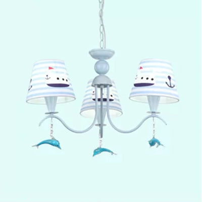 Creative Blue Chandelier Tapered Shade Metal Hanging Light with Dolphin Deco for Baby Room 3 Blue A Clearhalo 'Ceiling Lights' 'Chandeliers' Lighting' options 44320_5c396e4e-2289-492a-a6d0-e5daee623ba9