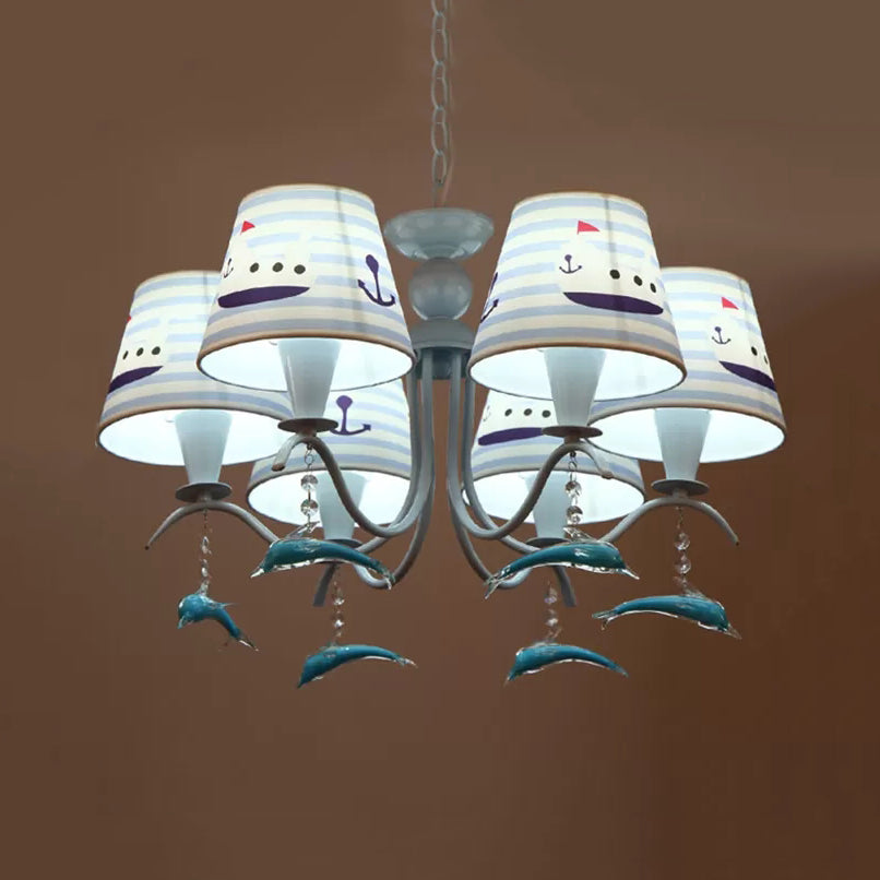 Creative Blue Chandelier Tapered Shade Metal Hanging Light with Dolphin Deco for Baby Room Clearhalo 'Ceiling Lights' 'Chandeliers' Lighting' options 44321