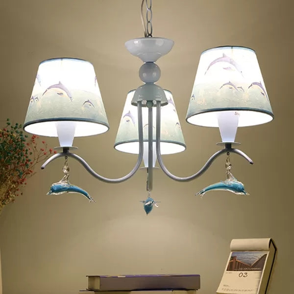 Creative Blue Chandelier Tapered Shade Metal Hanging Light with Dolphin Deco for Baby Room Clearhalo 'Ceiling Lights' 'Chandeliers' Lighting' options 44323