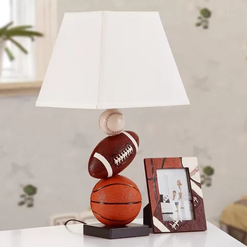 Resin Basketball Reading Light with Fabric Shade Boys Bedroom 1 Bulb Sports Style Desk Lamp White Tower Clearhalo 'Lamps' 'Table Lamps' Lighting' 44622