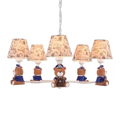 Modern Style White Pendant Light Tapered Shade Bear Metal Chandelier for Child Bedroom Clearhalo 'Ceiling Lights' 'Chandeliers' Lighting' options 45000