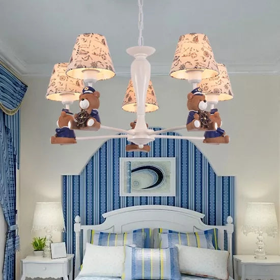Modern Style White Pendant Light Tapered Shade Bear Metal Chandelier for Child Bedroom Clearhalo 'Ceiling Lights' 'Chandeliers' Lighting' options 45002