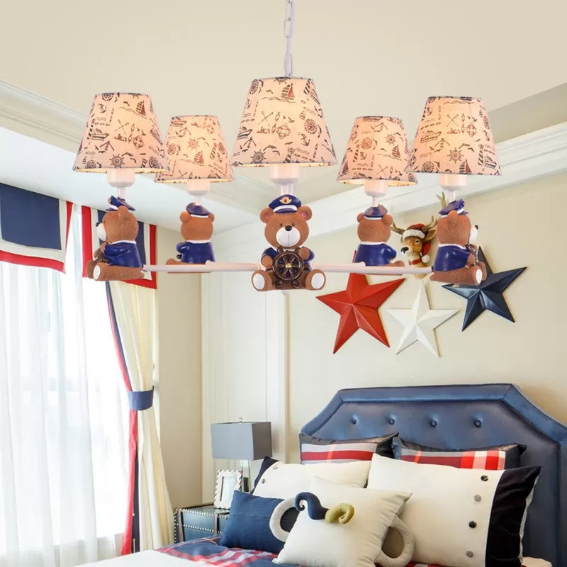 Modern Style White Pendant Light Tapered Shade Bear Metal Chandelier for Child Bedroom Clearhalo 'Ceiling Lights' 'Chandeliers' Lighting' options 45004