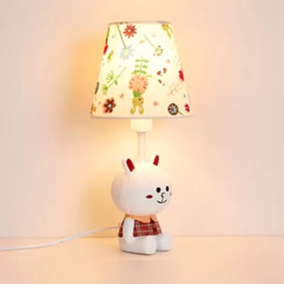 Cartoon Animal Desk Light Resin LED Reading Light with Tapered Shade for Child Bedroom White Rabbit Clearhalo 'Lamps' 'Table Lamps' Lighting' 45040