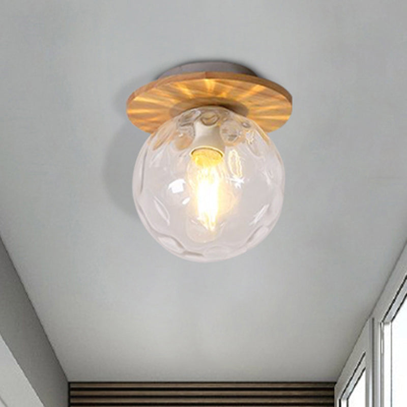 Gray/White/Green/Wood Finish Orb Light Fixture Ceiling Nordic 1 Head Close to Ceiling Light with Clear Hammered Glass Shade Clearhalo 'Ceiling Lights' 'Close To Ceiling Lights' 'Close to ceiling' 'Flush mount' Lighting' 452525