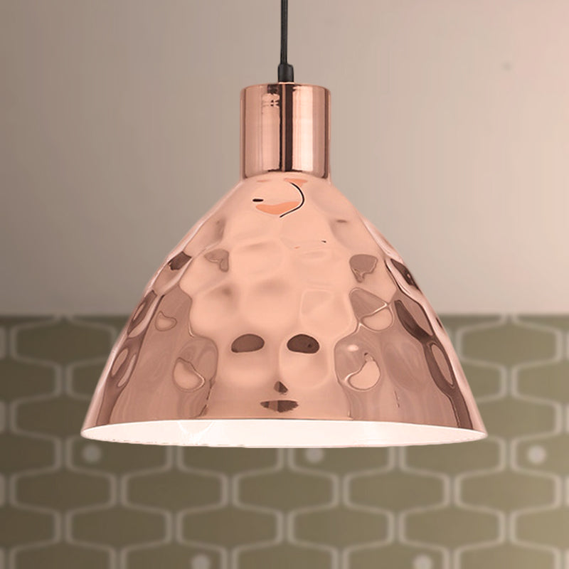 Dimpled Conic Metal Suspended Light Industrial 1 Light Restaurant Pendant Lamp with Hanging Cord in Rose Gold Clearhalo 'Ceiling Lights' 'Modern Pendants' 'Modern' 'Pendant Lights' 'Pendants' Lighting' 452527