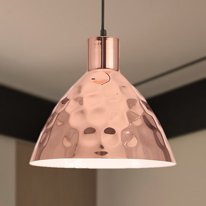 Dimpled Conic Metal Suspended Light Industrial 1 Light Restaurant Pendant Lamp with Hanging Cord in Rose Gold Clearhalo 'Ceiling Lights' 'Modern Pendants' 'Modern' 'Pendant Lights' 'Pendants' Lighting' 452528