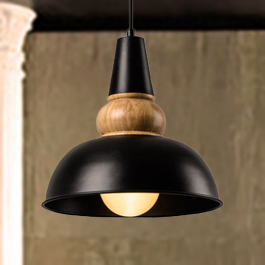 1 Light Ceiling Pendant Lamp with Bowl Shade Metal and Wood Modernist Style Living Room Hanging Light in Black Black Clearhalo 'Ceiling Lights' 'Modern Pendants' 'Modern' 'Pendant Lights' 'Pendants' Lighting' 452534