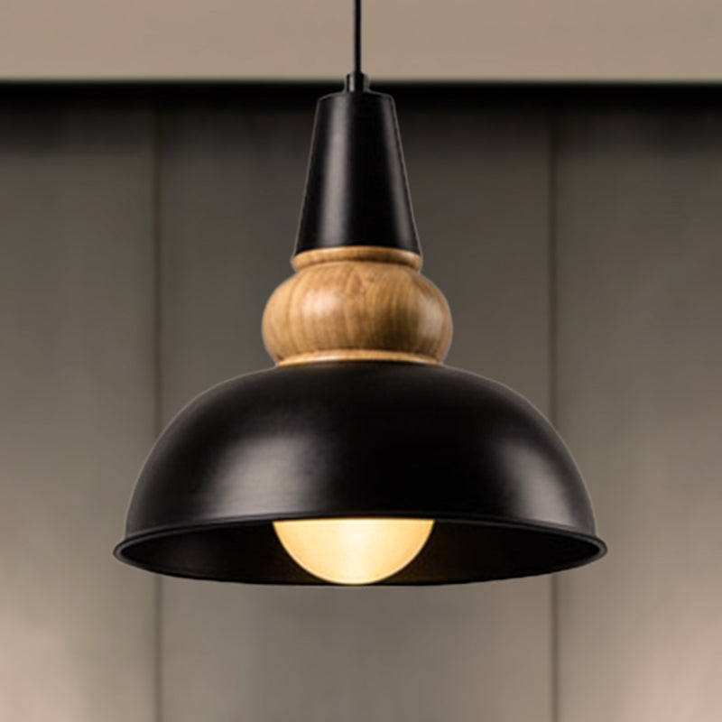 1 Light Ceiling Pendant Lamp with Bowl Shade Metal and Wood Modernist Style Living Room Hanging Light in Black Clearhalo 'Ceiling Lights' 'Modern Pendants' 'Modern' 'Pendant Lights' 'Pendants' Lighting' 452535