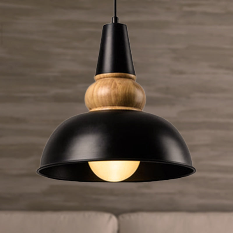 1 Light Ceiling Pendant Lamp with Bowl Shade Metal and Wood Modernist Style Living Room Hanging Light in Black Clearhalo 'Ceiling Lights' 'Modern Pendants' 'Modern' 'Pendant Lights' 'Pendants' Lighting' 452536