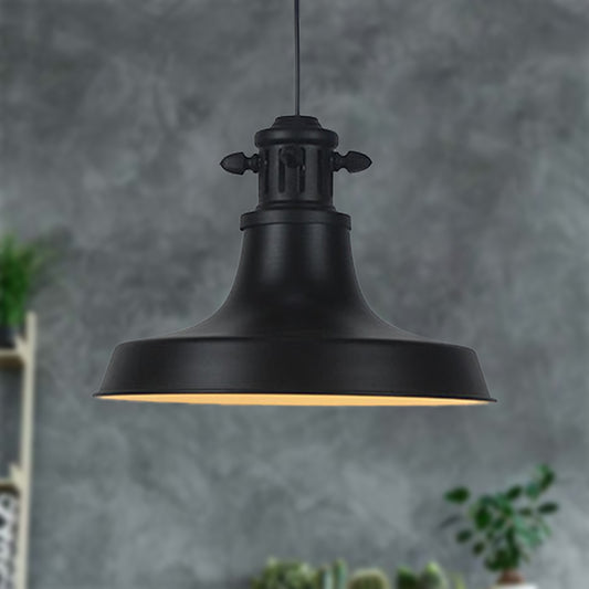 1 Head Barn Shade Hanging Lamp Retro Style Black Finish Metal Ceiling Pendant for Restaurant Black Clearhalo 'Ceiling Lights' 'Modern Pendants' 'Modern' 'Pendant Lights' 'Pendants' Lighting' 452543