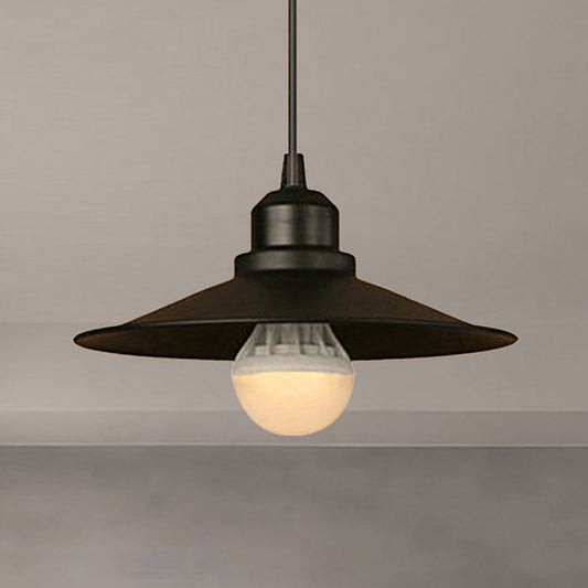 Industrial Flared Ceiling Pendant Light 1 Bulb Metallic Hanging Lamp in Black for Dining Table Black Clearhalo 'Art Deco Pendants' 'Black' 'Cast Iron' 'Ceiling Lights' 'Ceramic' 'Crystal' 'Industrial Pendants' 'Industrial' 'Metal' 'Middle Century Pendants' 'Pendant Lights' 'Pendants' 'Rustic Pendants' 'Tiffany' Lighting' 452569