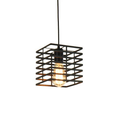 Squared Cage Restaurant Ceiling Pendant Light Retro Style Metal 1 Light Black/White Hanging Lamp Clearhalo 'Ceiling Lights' 'Modern Pendants' 'Modern' 'Pendant Lights' 'Pendants' Lighting' 45379