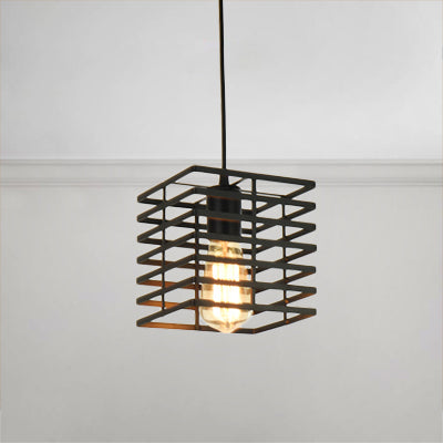 Squared Cage Restaurant Ceiling Pendant Light Retro Style Metal 1 Light Black/White Hanging Lamp Clearhalo 'Ceiling Lights' 'Modern Pendants' 'Modern' 'Pendant Lights' 'Pendants' Lighting' 45380