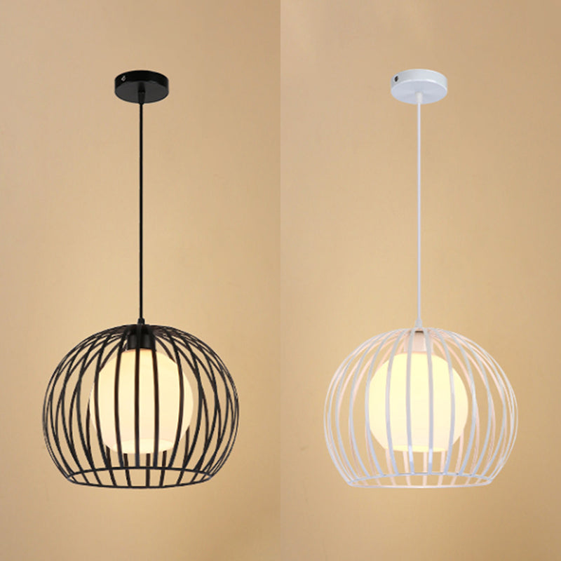 Black/White 1 Bulb Ceiling Hanging Light Industrial Style Metallic Global Cage Suspension Light for Living Room Clearhalo 'Ceiling Lights' 'Modern Pendants' 'Modern' 'Pendant Lights' 'Pendants' Lighting' 45407