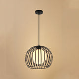 Black/White 1 Bulb Ceiling Hanging Light Industrial Style Metallic Global Cage Suspension Light for Living Room Black Clearhalo 'Ceiling Lights' 'Modern Pendants' 'Modern' 'Pendant Lights' 'Pendants' Lighting' 45408