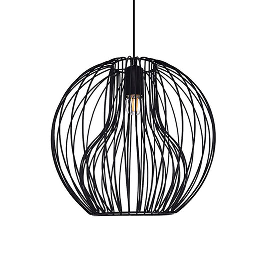 1 Head Metal Hanging Lamp Retro Style Black/White Global Dining Room Pendant Light with Cage Shade Clearhalo 'Ceiling Lights' 'Pendant Lights' 'Pendants' Lighting' 45424