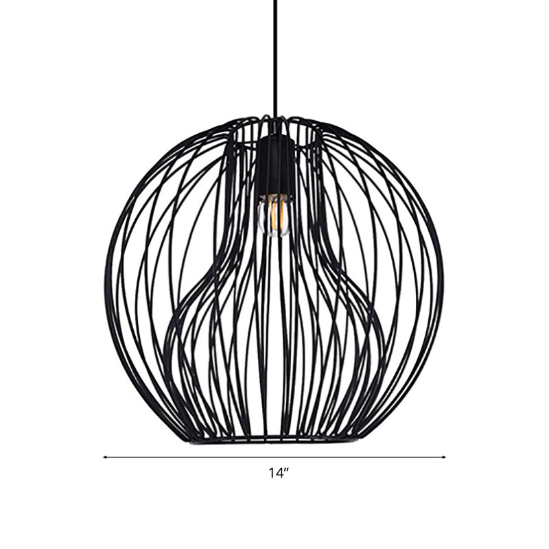 1 Head Metal Hanging Lamp Retro Style Black/White Global Dining Room Pendant Light with Cage Shade Clearhalo 'Ceiling Lights' 'Pendant Lights' 'Pendants' Lighting' 45425