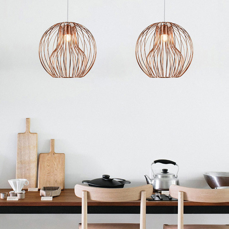 1 Head Metal Hanging Lamp Retro Style Black/White Global Dining Room Pendant Light with Cage Shade Rose Gold Clearhalo 'Ceiling Lights' 'Pendant Lights' 'Pendants' Lighting' 45426_85191c49-541c-40f8-bbf9-2de3be27d2cd