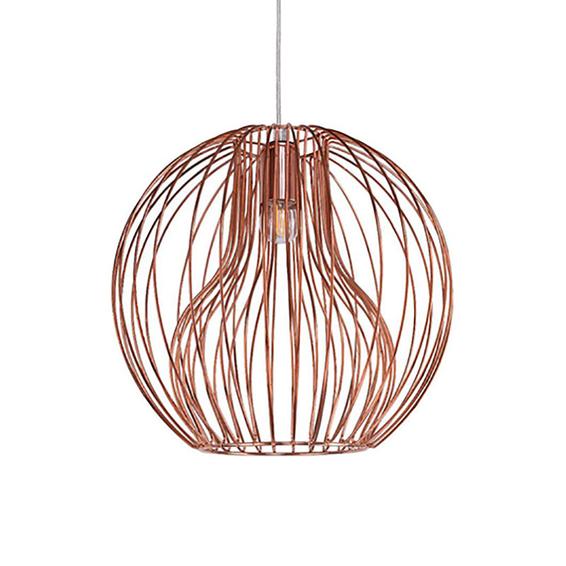 1 Head Metal Hanging Lamp Retro Style Black/White Global Dining Room Pendant Light with Cage Shade Clearhalo 'Ceiling Lights' 'Pendant Lights' 'Pendants' Lighting' 45427