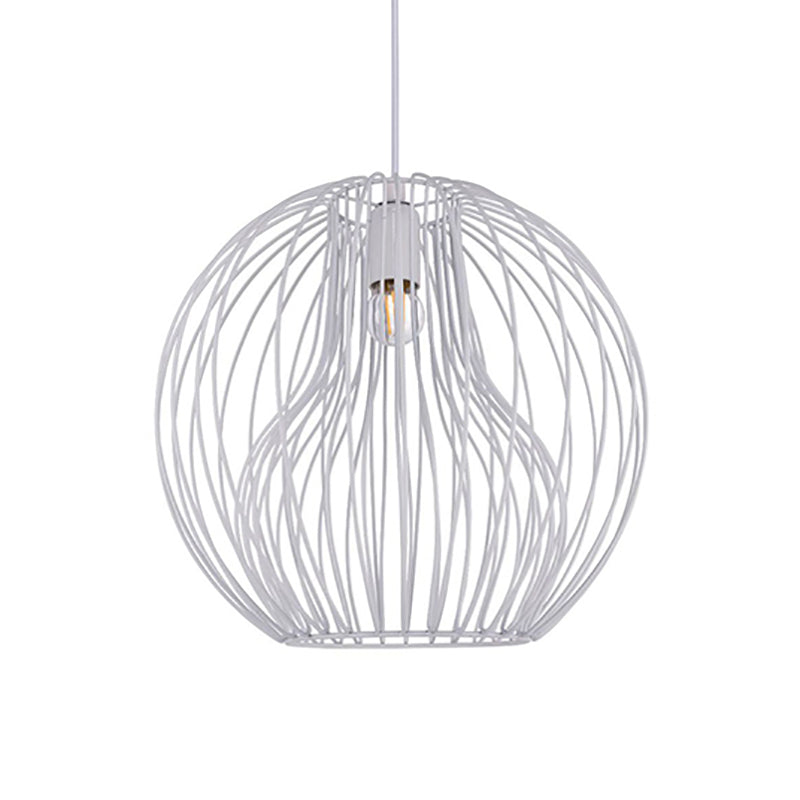 1 Head Metal Hanging Lamp Retro Style Black/White Global Dining Room Pendant Light with Cage Shade Clearhalo 'Ceiling Lights' 'Pendant Lights' 'Pendants' Lighting' 45429